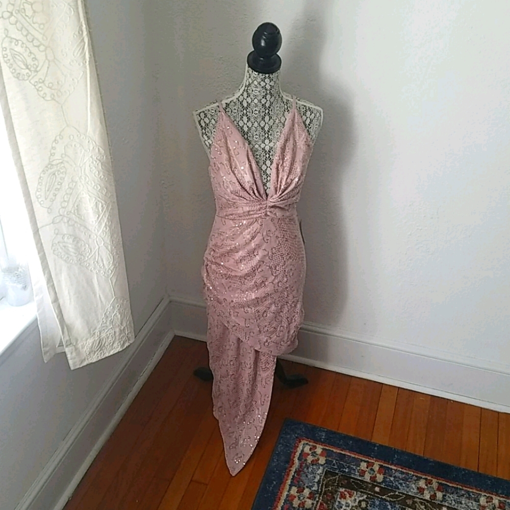 Venus pink dress, sparkly, asymmetrical